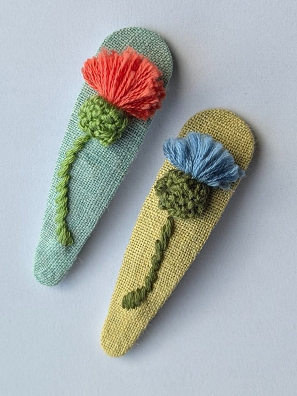 New Thistles Duo hand embroidered linen cotton hair clips handmade accessories